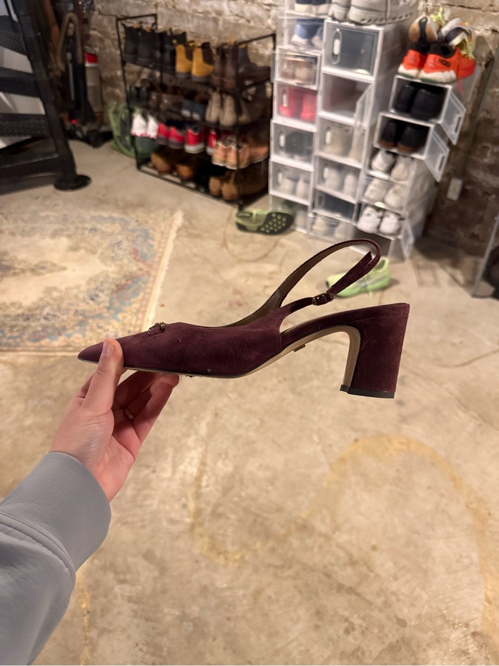 Sam Edelman Plum Suede Pointed Slingback Heels with Bit Detail - Picture 3 of 4